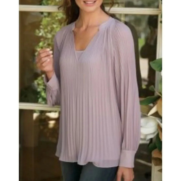 Soft Surroundings Chloe Pleated Purple Blouse - Picture 1 of 8
